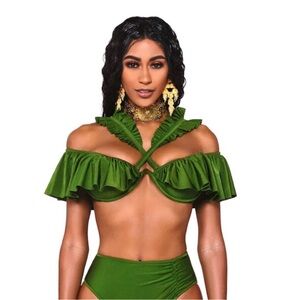 BFyne Elegant Green Ruffled Off-Shoulder Top